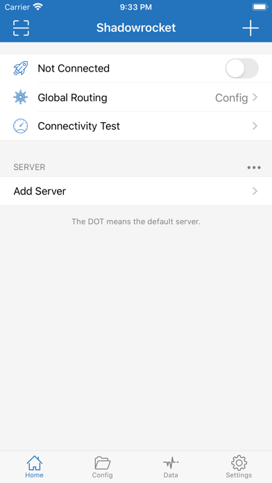 Shadowrocket Home, plus button and Add Server